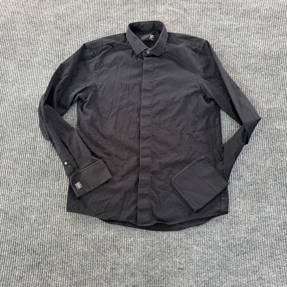 J.Ferrar Mens French Cuff Dress Shirt M 15-15.5 Black Textured 100% Cotton